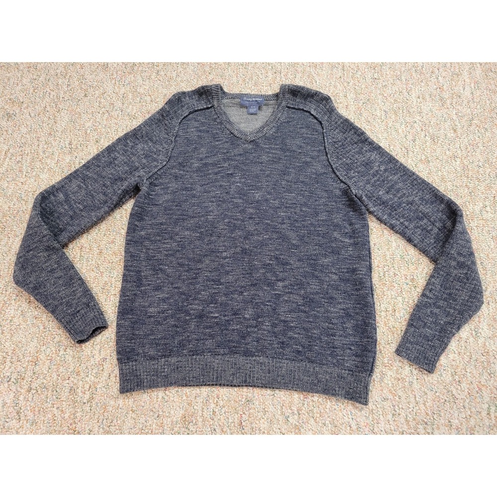 Tommy Bahama Reversible V-Neck Sweater Mens Medium Blue Gray Cotton Wool Knit
